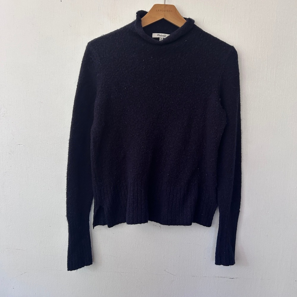 Madewell Sweater Women M Navy Roll Neck Merino Alpaca Blend Dark Academia FLAW
